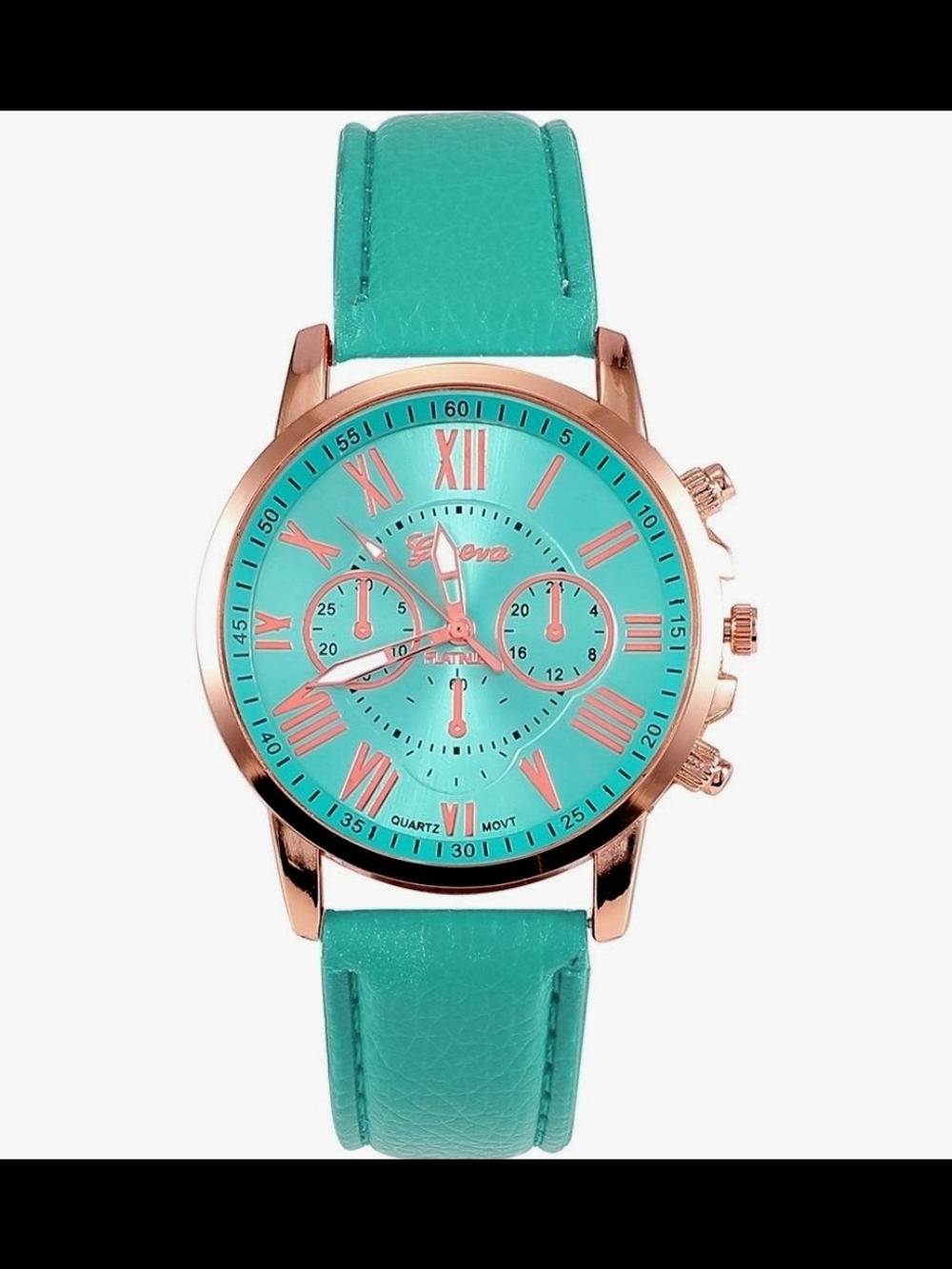 Turquoise Leather Strap Women's Watch with  Gold Case